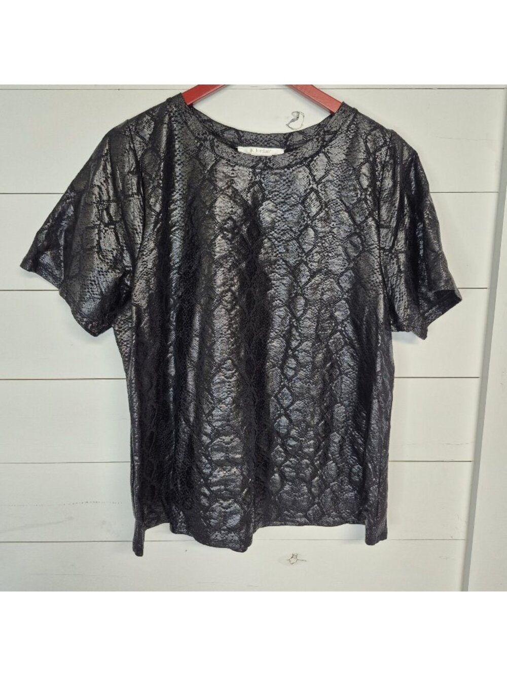 K. Jordan Women's Metallic Python Print Black  Short Sleeve Top Sz 1X